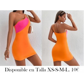 Vestido ajustado de un hombro de color combinado