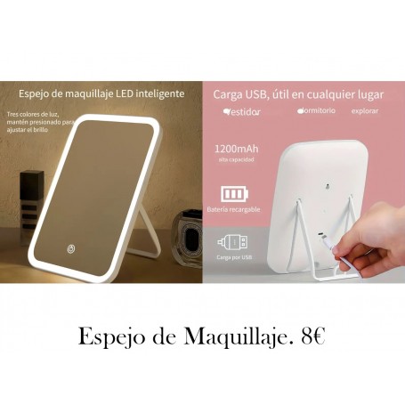 Espejo de Vanidad LED Portátil con Iluminación Ajustable