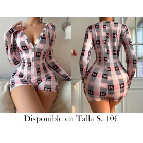 Pelele de Pijama para Mujer con Estampado de Cuadros y Lazo