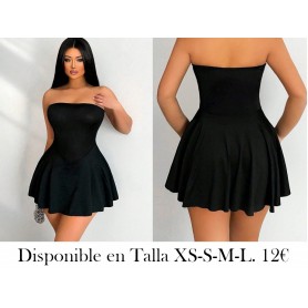 Vestido mini sin tirantes con dobladillo de volantes para mujer