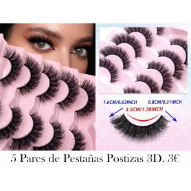 5 pares de pestañas postizas 3D hechas a mano