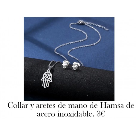 Collar y aretes de mano de Hamsa de acero inoxidable