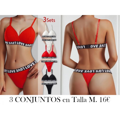 Conjunto de Lencería Sexy de 3 Piezas con Espalda Hermosa y Estilo Delgado con Copa Triangular Sin Anillo de Acero