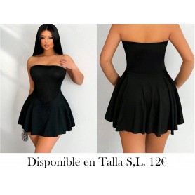 Vestido mini sin tirantes con dobladillo de volantes para mujer