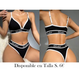 Conjunto de lencería deportiva de soutien y panty con cinta contrastante y diseño de letras para yoga