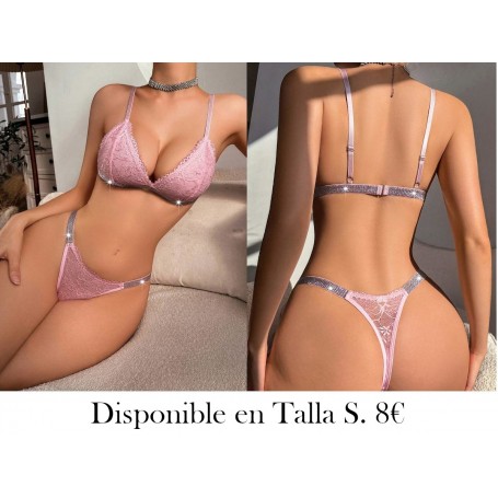 Set de 2 piezas de ropa interior de dama, elegante y sexy, con encaje y cinta metálica