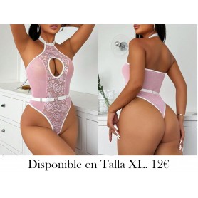 Body romántico rosa de encaje sexy para mujer