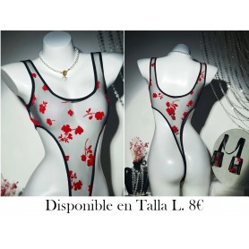 Body de Malla Bordado Floral Sexy para Mujer