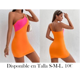 Vestido ajustado de un hombro de color combinado