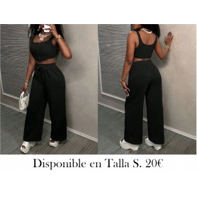 Set: Parte superior ajustada casual de tirantes con bajo asimétrico gris y pantalón de chándal de pierna recta