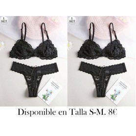 Conjunto de lencería con sujetador sin alambre, con relleno ligero, transpirable, de encaje, con espalda sexy, sin costuras