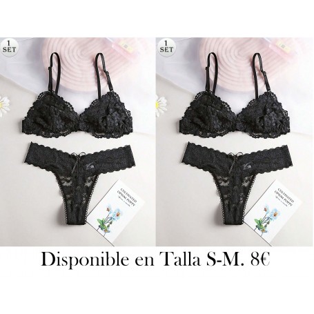 Conjunto de lencería con sujetador sin alambre, con relleno ligero, transpirable, de encaje, con espalda sexy, sin costuras