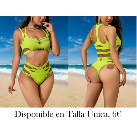 Conjunto de 2 piezas de traje de baño hueco, sexy semi-transparente para mujer.