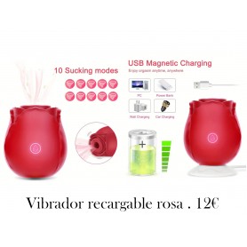 Vibrador Recargable de Rosa para Mujeres - 10 Modos de Vibración, Estimulador de Clítoris y Pezones,