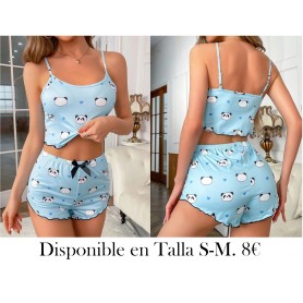 Conjunto de pijama con estampado de panda ribete en forma de