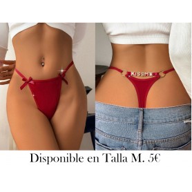 1 pieza Tanga sexy de talle bajo con decoración de letra de rhinestone para mujeres