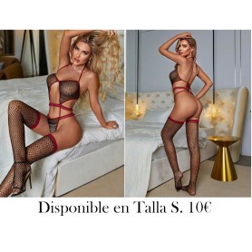 2 piezas Conjunto de lencería sexy para mujer Bodyduit de encaje y transparente con medias de muslo alto