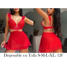 Vestido de lencería sexy con corte de encaje y malla, con tanga