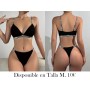 Conjunto de lencería elegante, sujetador de tirantes con ribete de purpurina y tanga, lencería y ropa interior para mujer.