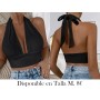 Top Corto Halter Con Escote En V Sólido, Top Sin Espalda De Estilo Vacacional Para El Verano, Ropa De Mujer