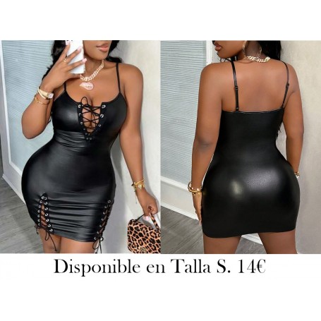 Vestido mini ceñido de Body con correas de metal negro sexy