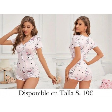 Pijama de una pieza con estampado de conejito