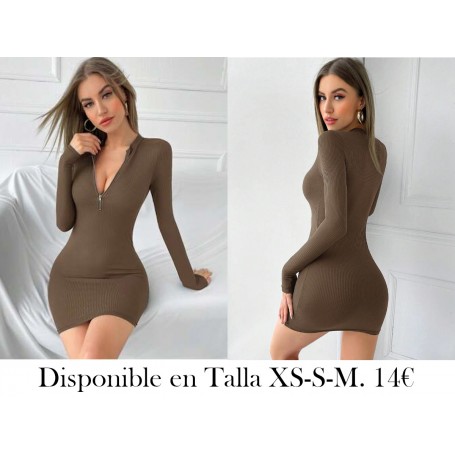 Vestido ajustado con cremallera tejido de canalé