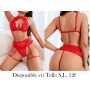 Classic Sexy Conjunto de lencería sexy de encaje rojo de 3 piezas de malla