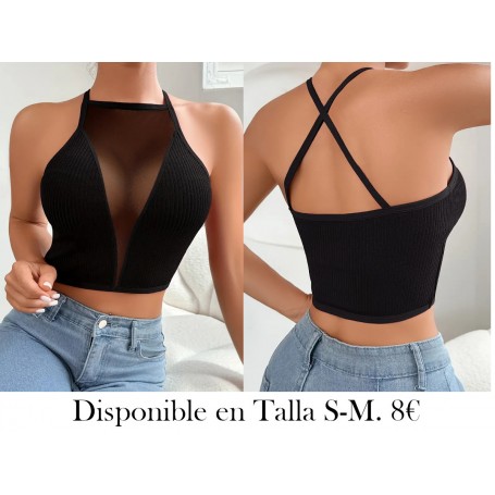 Top de malla con contraste sólido