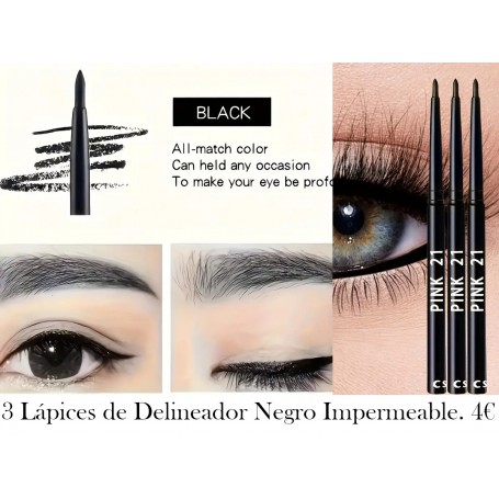 3pcs Lápices de Delineador Negro