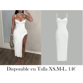 Vestido Blanco Con Tirantes Espagueti Atractivo Y Casual Para Mujer Con Abertura Alta