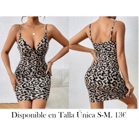 Vestido de Tirantes con Estampado de Leopardo y Flores para Mujer con Cuello en V