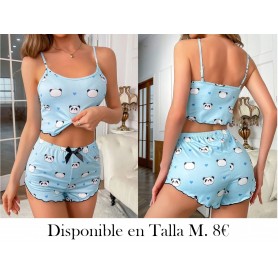 Conjunto de pijama con estampado de panda ribete en forma de