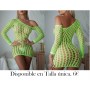 1 pieza Vestido lencero verde sexy y transparente para mujer, con manga larga y material elástico con calados