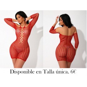 Vestido lencero rojo navideño sexy para mujeres, vestido de malla traslúcida y elástica con diseño calado