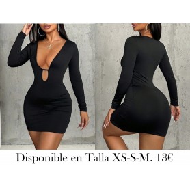 Vestido de manga larga mini con recortes sexy de unicolor para mujer