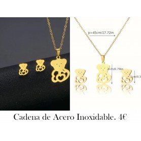 Elegante Conjunto de Joyería de Acero Inoxidable con Oso en Tono Dorado