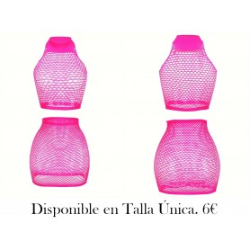 2 piezas de Sexy Mujer Red CONJUNTO MALLA FUSCIA
