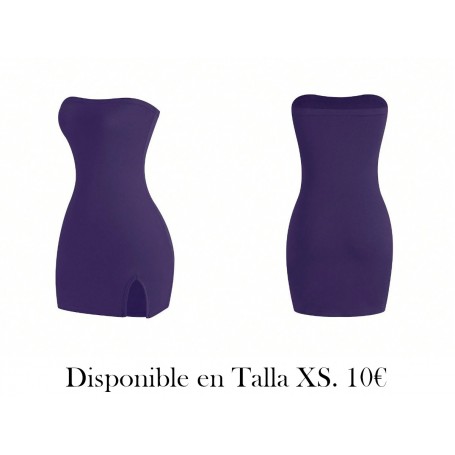 Vestido corto casual de mujer de unicolor, sin tirantes, con abertura, ajustado