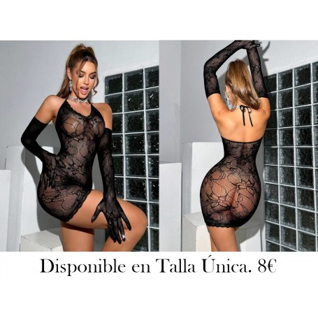 Set de 3 piezas Lencería sexy de mujer con vestido y mangas de malla