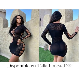 Vestido De Malla De Moda Para Mujer Con Mangas Largas Y Detalles De Huecos