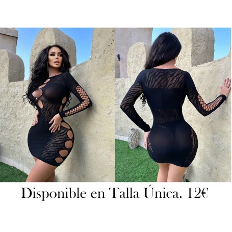 Vestido De Malla De Moda Para Mujer Con Mangas Largas Y Detalles De Huecos