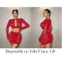 Conjunto de 2 piezas para mujer: Top corto de manga larga calado y mini falda ajustada