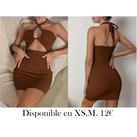 Vestido ajustado de cuello halter de espalda abierta con cordón con abertura