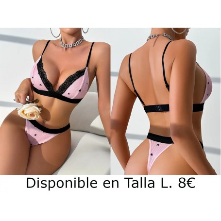 Conjunto de lencería para mujeres, casual de poliéster con estampado de corazones y rayas,