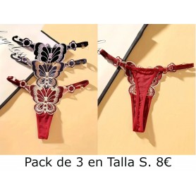 Conjunto de 3 Tangas Bordadas con Mariposas para Mujer