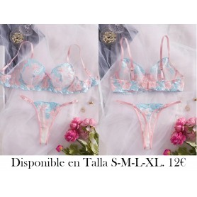 Conjunto de lencería de encaje floral, sujetador y tanga íntimos, lencería y ropa interior sexy para mujeres