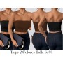 2 tops cortos sin tirantes sexys para mujer, color liso, serie elegante, l