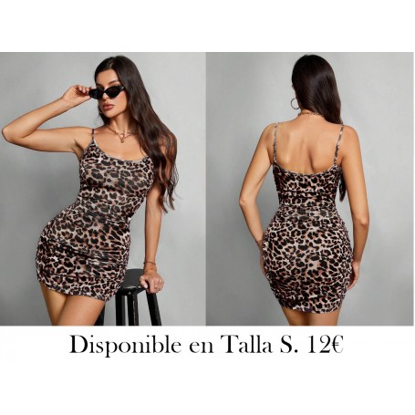 Vestido ajustado plisado con estampado de leopardo tipo camiseta casual Y2K