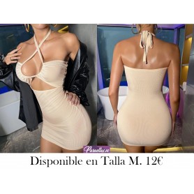 Vestido ajustado de cuello halter de espalda abierta con cordón con abertura